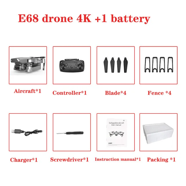 Дрон E68 HD широкоугольный 4K wifi 1080P FPV Дрон видео запись в реальном времени Квадрокоптер высота для обслуживания Дрон камеры Дрон e58 - Цвет: Серый