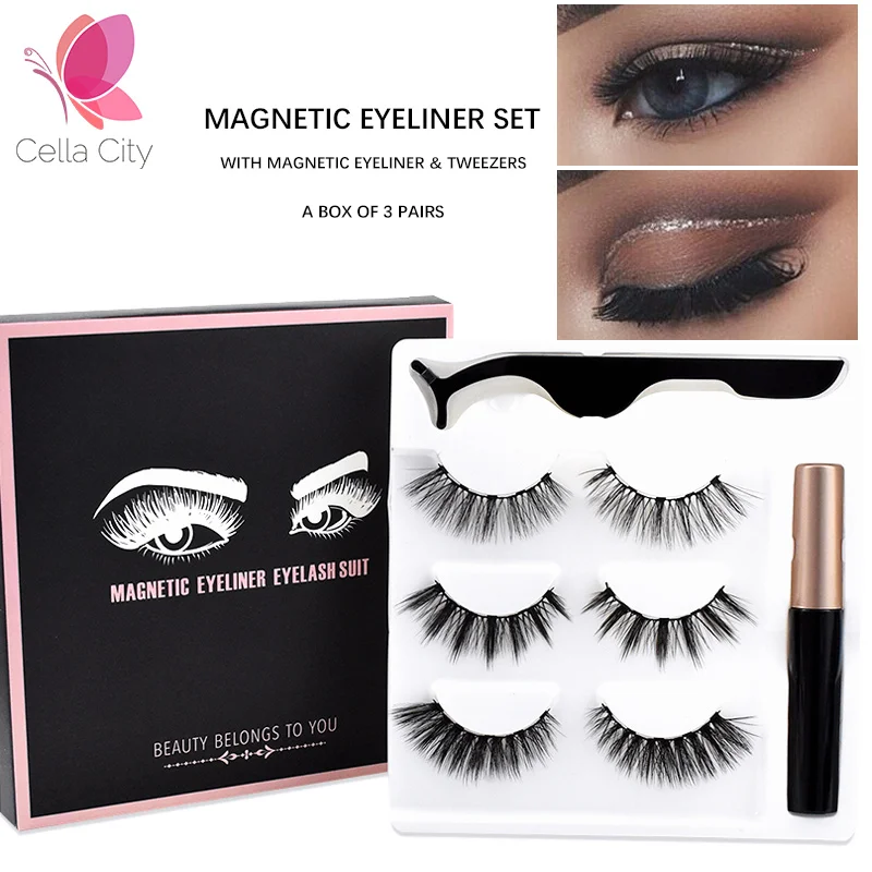 

cellacity 5 Magnet Eyelash Magnetic Liquid Eyeliner& Magnetic False Eyelashes & Tweezer Set Waterproof Long Lasting Eyelash