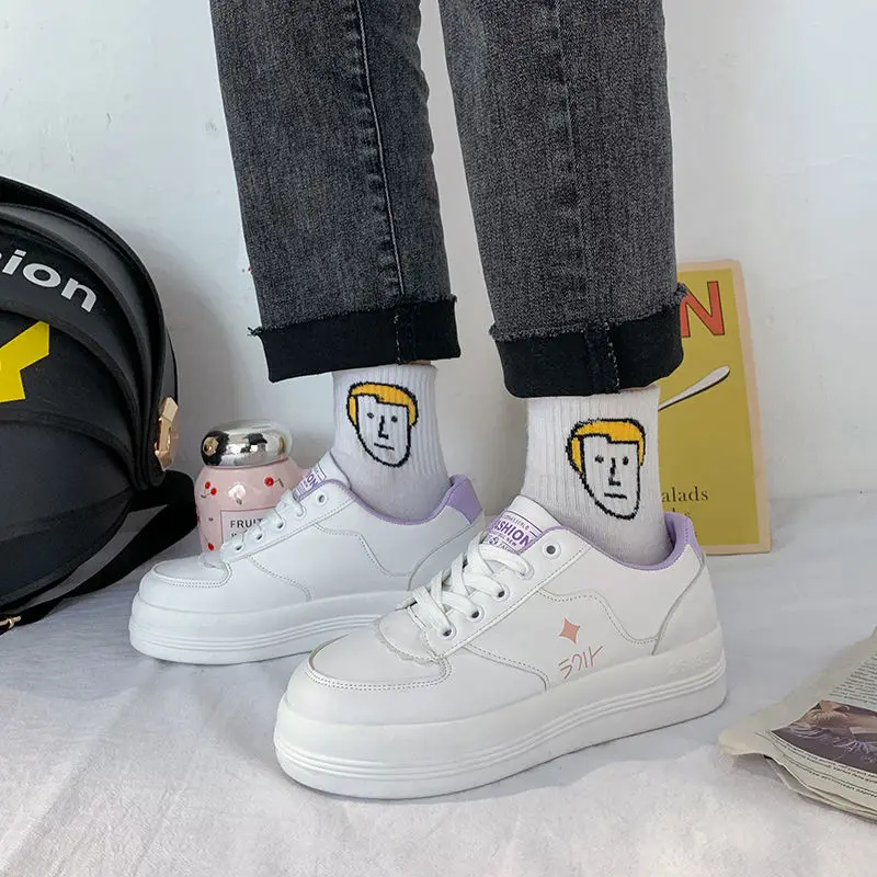 2021 Women's Sports Shoes Kawaii New Leisure Platform White Harajuku Fashion Cute Vulcanized Running Shoes