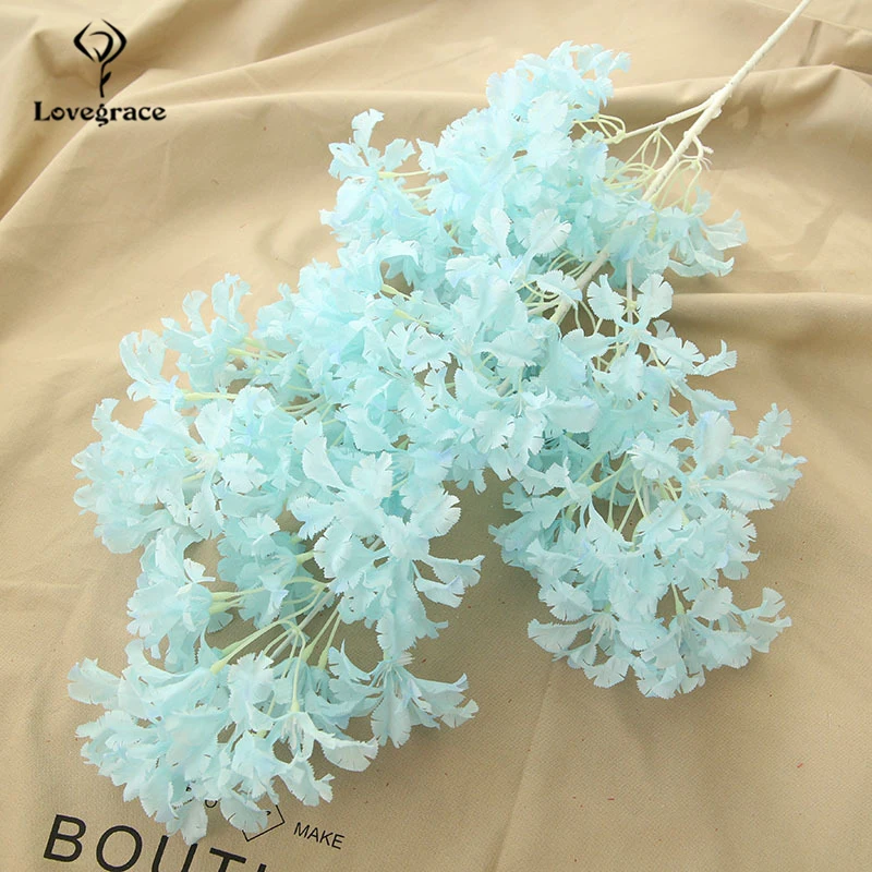 Light-Blue Шелковый Вишневый Искусственный цветок для свадьбы, домашний декор, пластиковый стебель, рукоделие, свадебная АРКА, декор для свадьбы, вишневый цвет, искусственный Флор - Цвет: Light-Blue