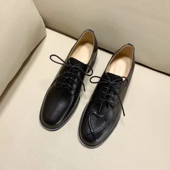 

MLJUESE 2020 women pumps autumn spring cow leather lace up white color round toe low heels lady shoes party dress size 40