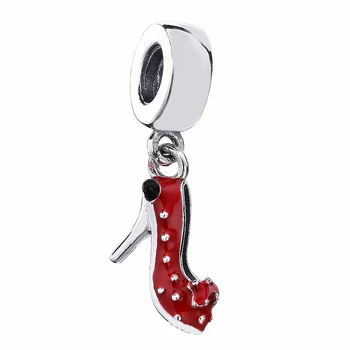 

New 925 Sterling Silver Bead Charm Red Enamel Minnie Shoe High heels Pendant Beads Fit Pandora Bracelet Bangle Diy Jewelry