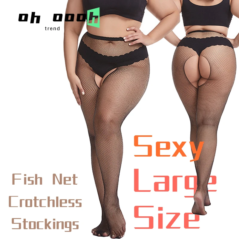 Large Size Hollow Out Mesh Sexy Stockings Women Fish Net Crotchless Pantyhose Plus Size Tights High Elastic 15D 1 Pairs|Tights| - AliExpress