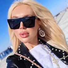 Квадратные женские крупные солнцезащитные очки зеркальные очки Брендовые дизайнерские плоские солнцезащитные очки для мужчин модные очки в крупной оправе с заклепками