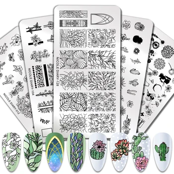 

NICOLE DIARY Nail Stamping Plates Template Cactus Flower Festival Geometric Print Image Nail Designs Nail Art Plate