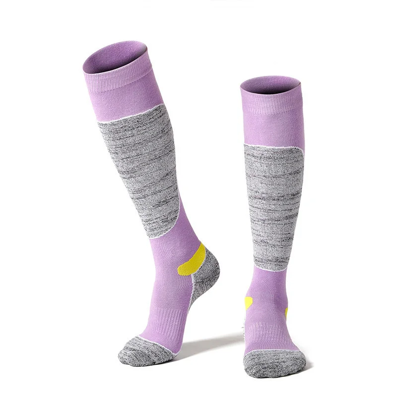 Лыжные носки, толстые хлопковые спортивные носки для сноуборда, велоспорта, пешего туризма, катания на лыжах, футбольные носки для мужчин и женщин, впитывающие влагу высокие эластичные носки - Цвет: Лаванда