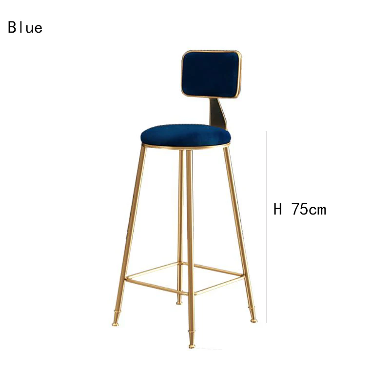 Кованый барный стул в скандинавском стиле, современный минималистичный домашний стул с спинкой, креативный обеденный стул, высокий стул для ресторана, стул для кафе-бара - Цвет: C blue 75cm