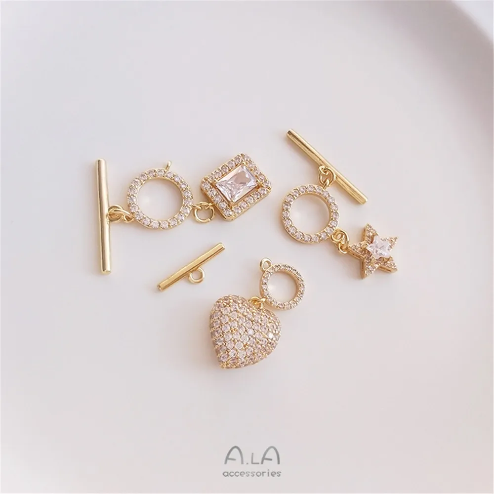 14K bag gold ribbon pendant heart star micro - inlaid zircon OT buckle DIY bracelet necklace jewelry end buckle