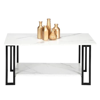 

Furniture for Drink Coffee Home Artisasset 2 Layers 1.5cm Thick MDF Imitation Marble Rectangle Tabletop Iron Coffee Table White
