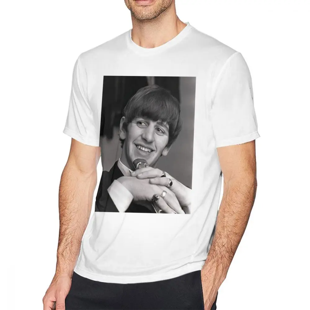 Ringo Starr футболка 100 хлопок мужская футболка короткий рукав Забавный принт Повседневная футболка большого размера - Цвет: White