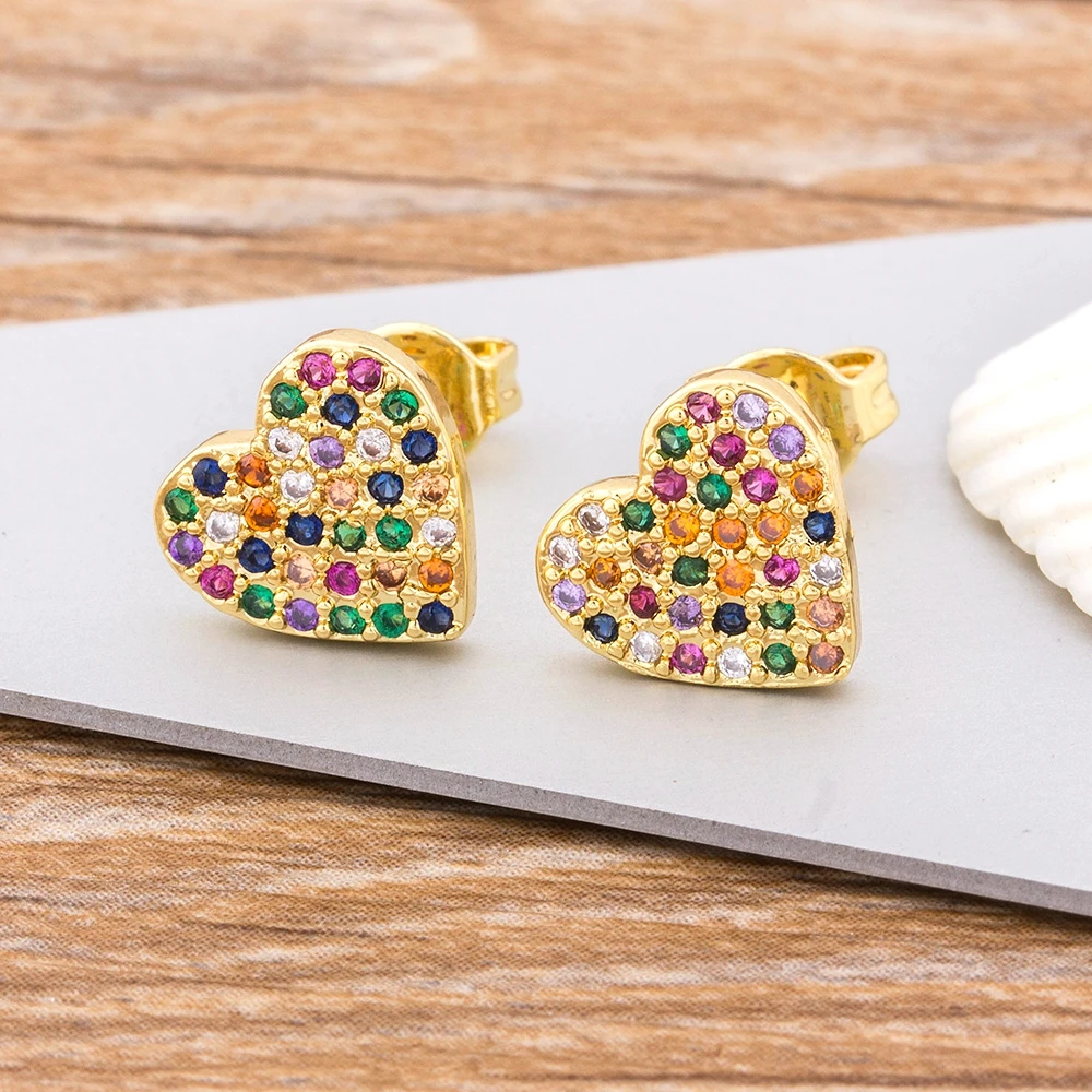 Top Quality Copper Stud Earrings Heart Crystal AAA CZ Gold Color Jewelry Hot Sale Party Wedding New Year Gift for Women Girls - Image 5