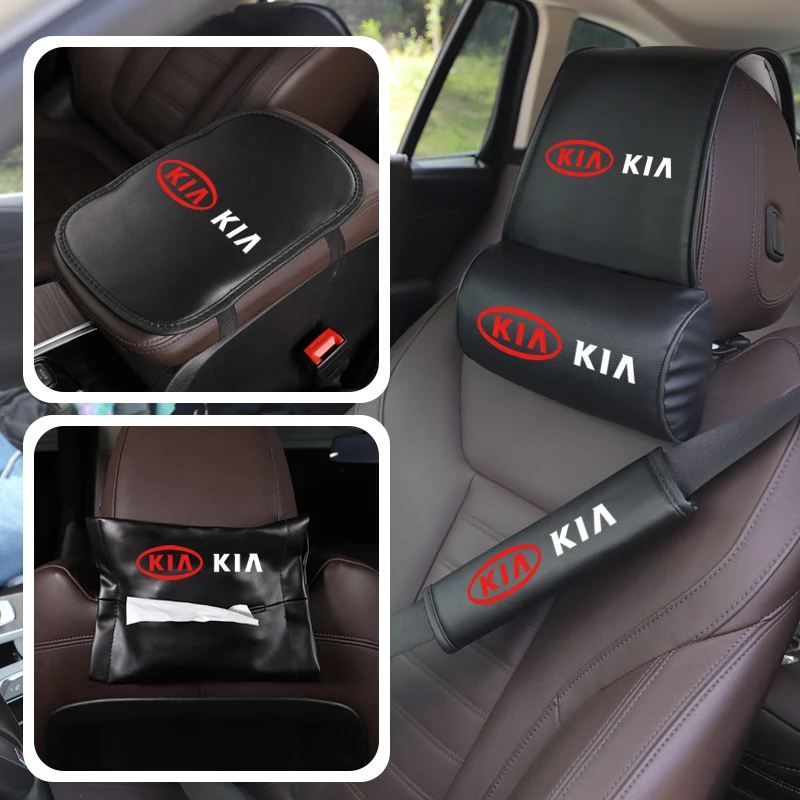 PU Leather Car Logo Seat Belt Cover Head Shoulder Protection kit