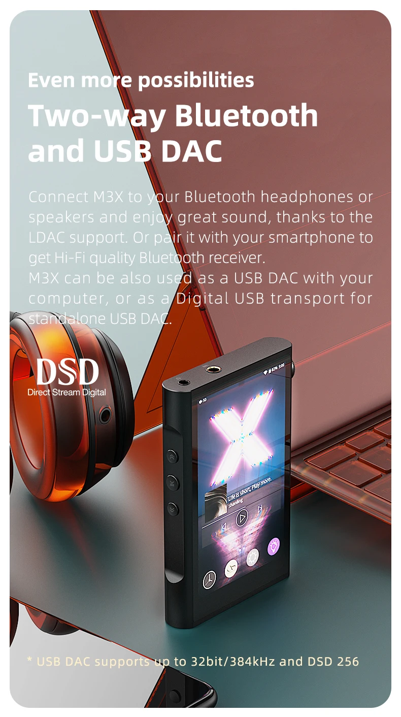 SHANLING M3X Android MQA Bluetooth Portable Music Player MP3 Dual ES9219C DAC AMP DSD256 PCM 384kHz 3.5mm/4.4mm Wi-Fi