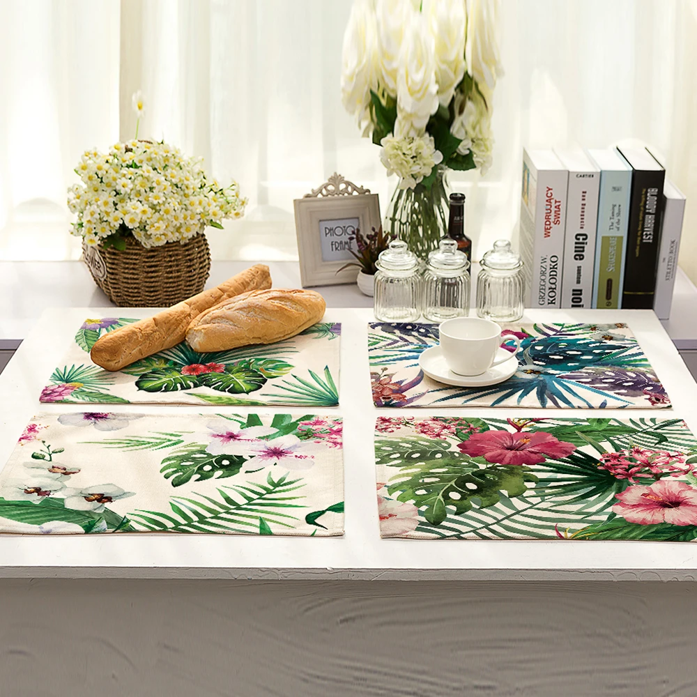Colorful Flower Placemat for Kitchen Decor Heat-resistant Anti-slip Table Mat Bowl Coaster Dining Tableware Pad for Dining Table
