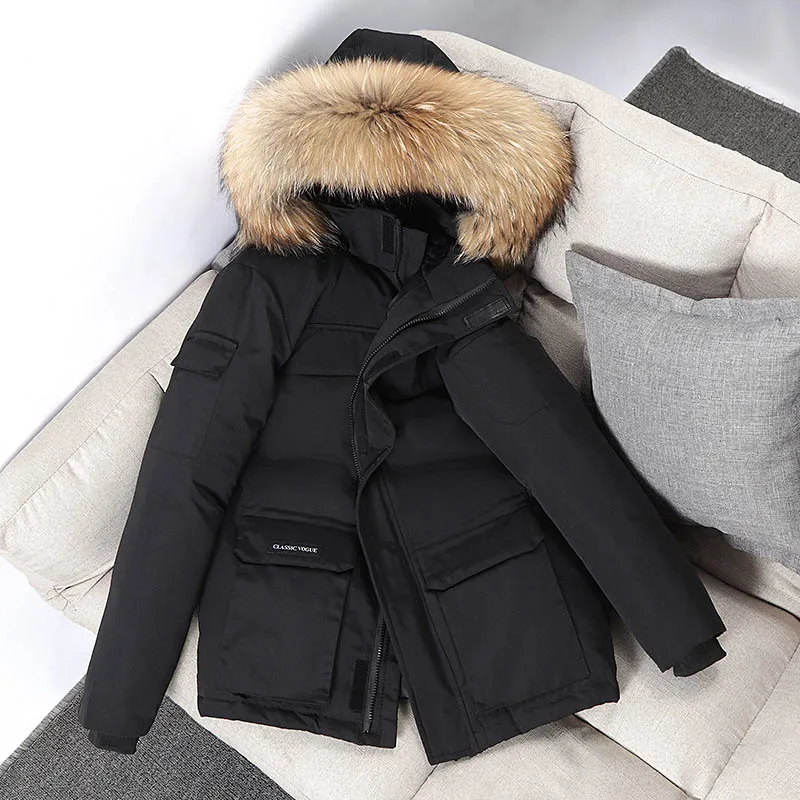 Chaqueta de invierno de 30 grados para hombre, Parkas con capucha y Cuello de piel, cortavientos impermeable, prendas de vestir, abrigo grueso y cálido