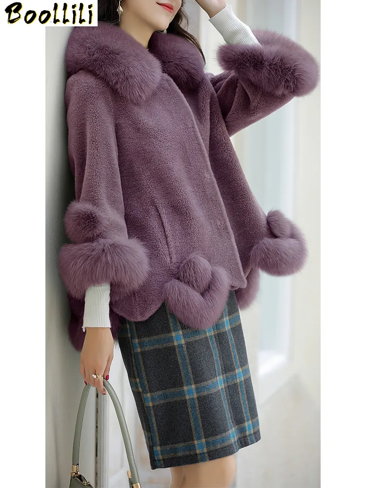 

Boollili Real Fur Coat Female Sheep Shearling Winter Jacket Women Fox Fur Collar 100% Wool Coat Women Clothes 2020 Veste Femme