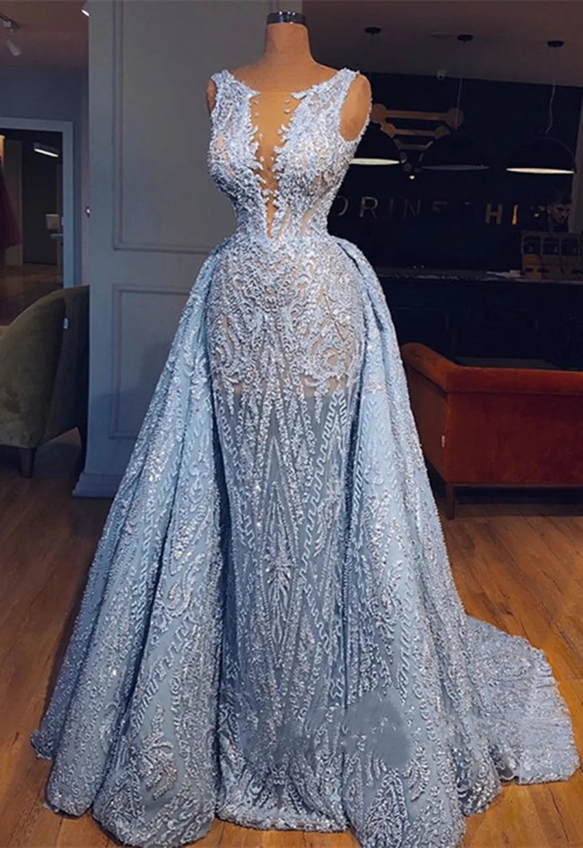 H evening dresses long Jewel Neck Sleeveless Beaded Sequined Detachable Skirt Court Train Shiny party dresses women evening H evening dresses long Jewel Neck Sleeveless Beaded Sequined Detachable Skirt Court Train Shiny party dresses women evening
