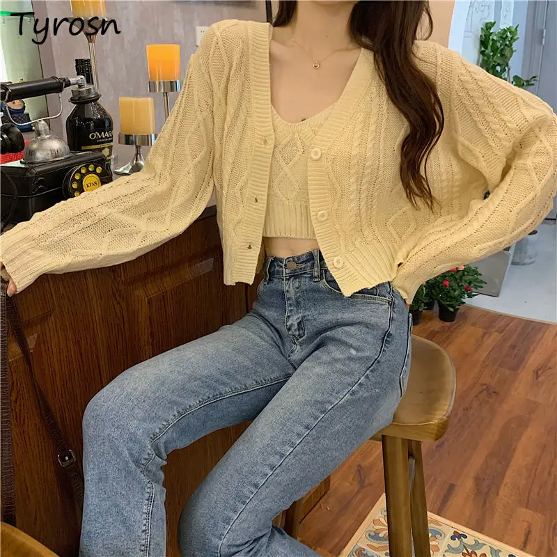

Women Cropped Cardigans Elegant Ulzzang V-neck Retro Twist Knitting Single Breasted Cozy Mujer Sweaters Temperament Stylish Sexy
