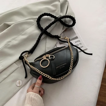 

Women Messenger Bag Fashion Zipper Twist Straps Chain Handbag Female Small PU Leather Chest Clutch For Daily Purse Pure Bag