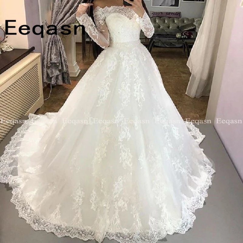 

Gorgeous Lace Appliques Ball Gown Wedding Dress 2020 Long Sleeve Tulle Corset wedding Gowns Princess Robe De Mariee Custom