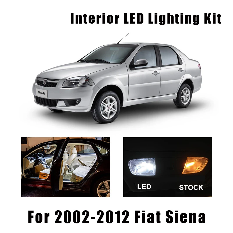 Bombillas LED Canbus blancas para coche, Kit de de de cúpula de mapa Interior para Fiat Siena 2002 2012, accesorios de coche, lámpara de carga de maletero, 7 Uds.|Lámpara de