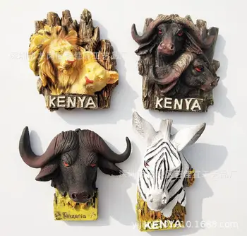

3d resin magnetic sticker Kenya Africa Tanzania wild cattle head zebra tourism souvenir refrigerator sticker decorative magnets