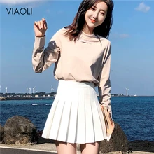 Женский летний однотонный черный костюм, ткань, плиссированная юбка, школьный стиль, консервативный стиль, юбка, большой размер, S-2XL, Корейская юбка