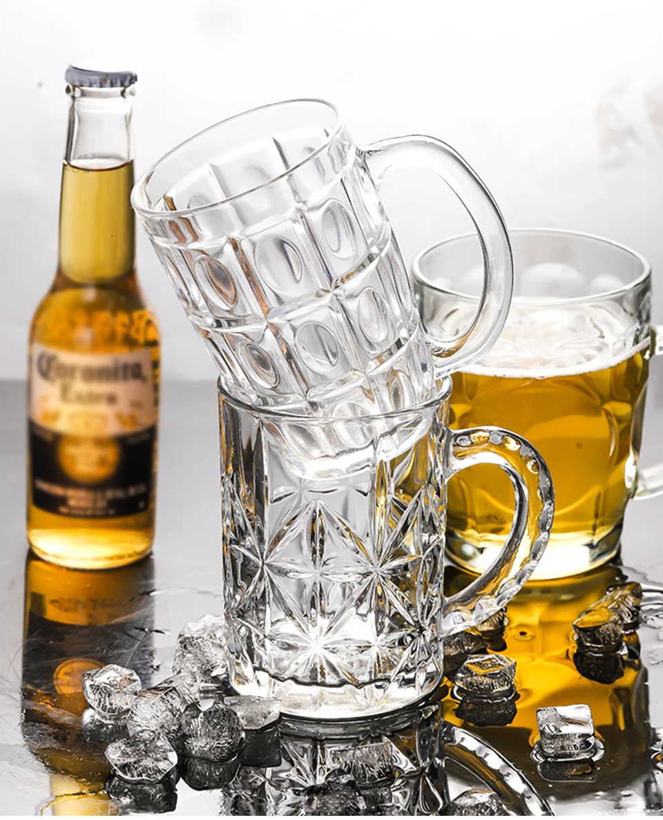 CAKEHOUD Household Glass Beer Mug With Handle Thickened Transparent Crystal Tea Cup Drink Cup Bar Party Supplies Cocktail Glass