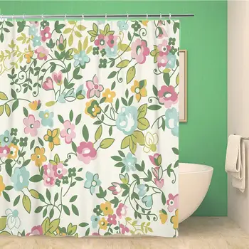

Bathroom Shower Curtain Green Chic Classic Vintage Flower Pattern on Light Shabby Waterproof Bath Curtain Set with Hooks