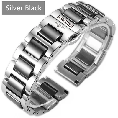 silver black Роскошный высококачественный цельный Браслет из керамики L2 L4 из нержавеющей стали ремешок для часов 19 мм 20 мм Longines запасной Ремешок Браслет ремешок - Цвет ремешка: silver black