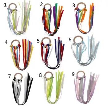 

Rainbow Wooden Ribbon Rattle Ring Baby Teether Newborn Montessori Sensory Toy with soothing a fussy baby