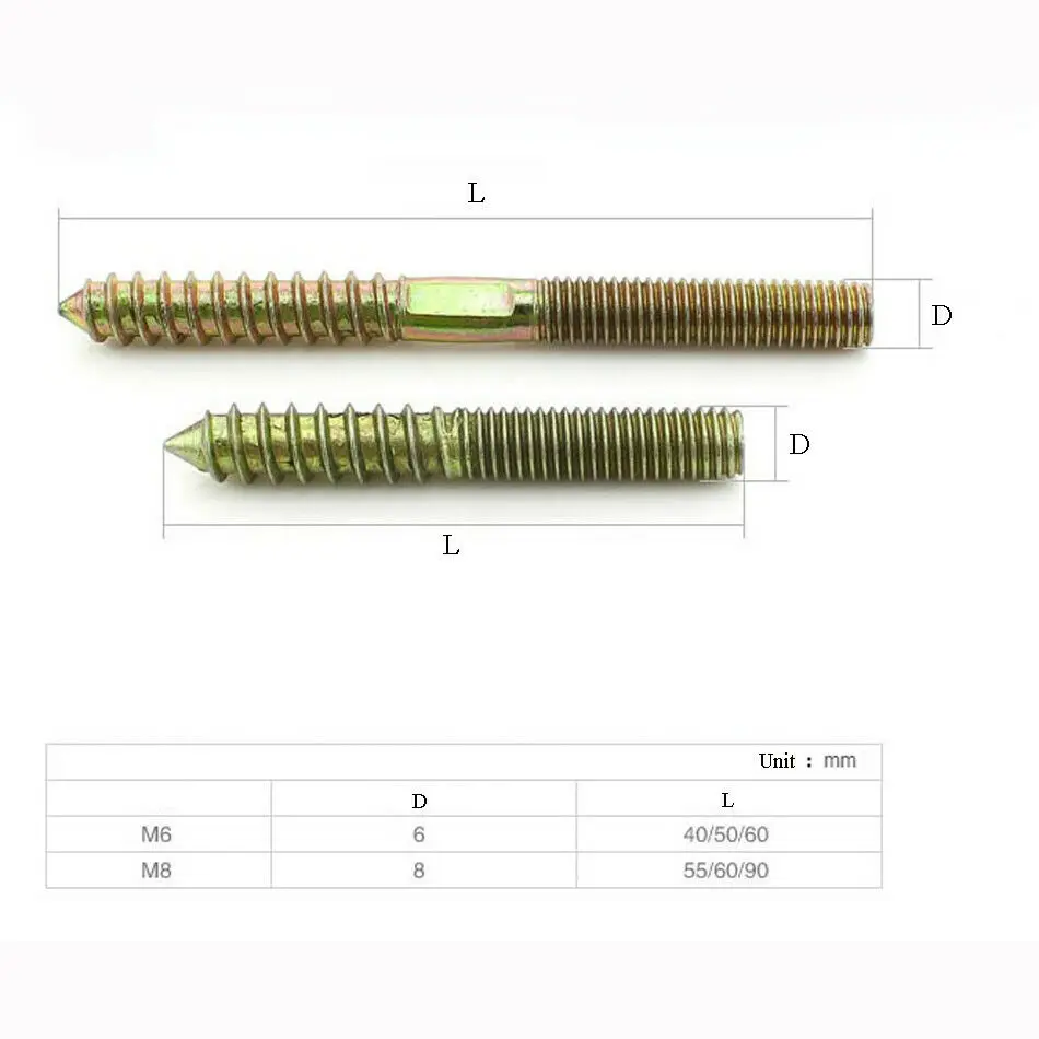 M6 M8 Hanger Bolts Double Ended Thread Lag Screws Wood Screws  Furniture Fixing Self Tapping Screws Color Zinc Plated