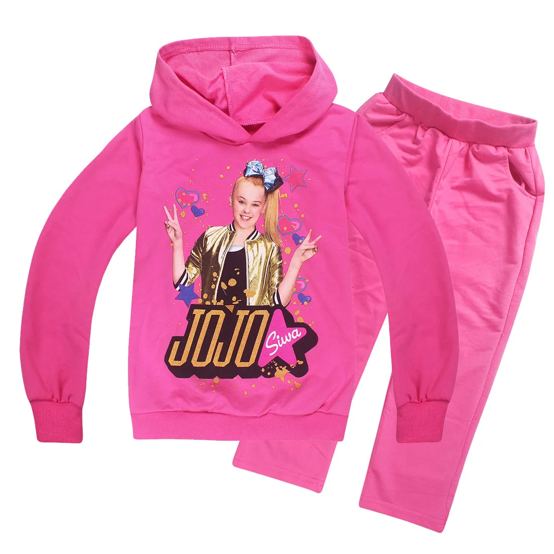 JOJO siwa/весенне-Осенняя детская хлопковая футболка с длинными рукавами и рисунком для девочек толстовка с капюшоном+ штаны, детский спортивный костюм, одежда