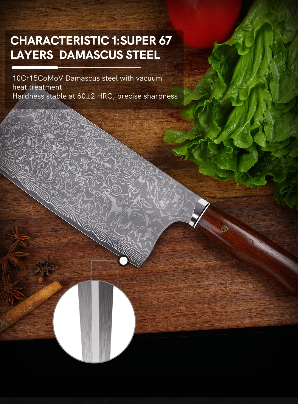 WAK Meat Cleaver kitchen Knife Non Slip Wood Handle Slicing Sharp Blade Vegetable Meat Fish Knives 4Cr14 Damascus Kitchen Knife WAK Meat Cleaver kitchen Knife Non Slip Wood Handle Slicing Sharp Blade Vegetable Meat Fish Knives 4Cr14 Damascus Kitchen Knife