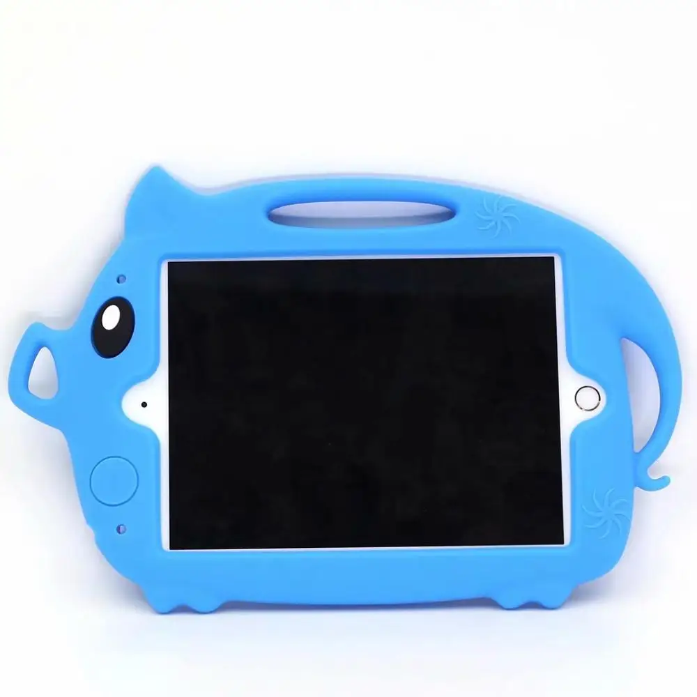 Чехол для планшета с милой Свинкой для Apple Ipad 7, детский нетоксичный Мягкий силиконовый чехол-подставка для Ipad Pro, 10,2 дюймов, чехол+ ручка - Цвет: Синий