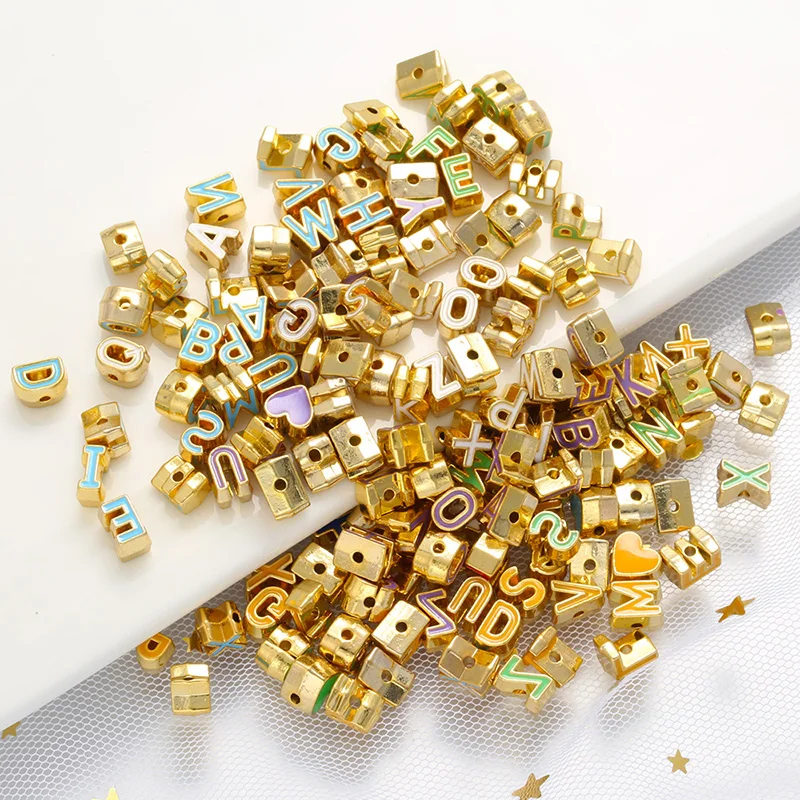 Assorted Gold Enamel Alphabet Letter Beads, Metal Letter Beads, 1
