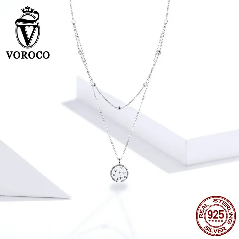 VOROCO 925 пробы Серебряное ожерелье Страж звезда Звездная ночь двойное ожерелье свадебный подарок для женщин ювелирные украшения регулируемый BKN365