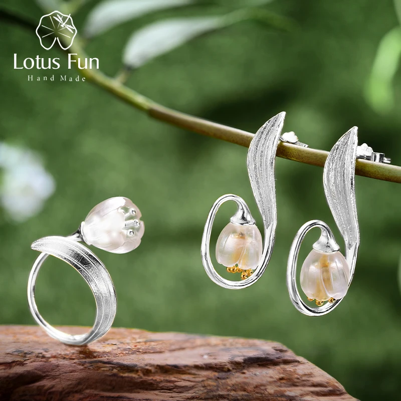 Lotus Fun реальные 925 пробы серебро Природный кристалл ручной работы Fine Jewelry ландыш
