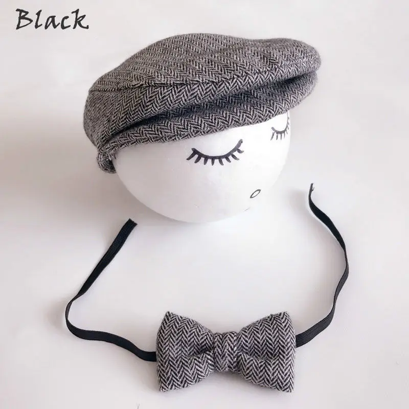 Baby Newborn Peaked Beanie Cap Hat Bow Tie Photo Photography Prop Infant Boy Caps Kids Accessories Solid Color Kids Hats Caps