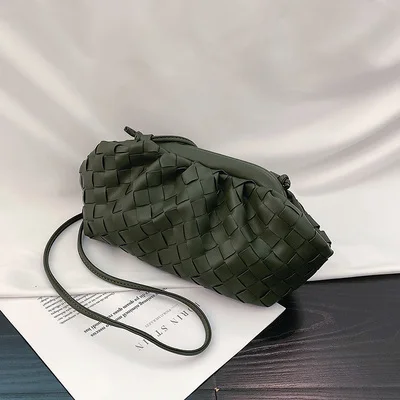 small green Ins, хит, сумки-мессенджеры на плечо для женщин, шикарные кошельки и сумки, новинка, ткачество, облако, сумка, пельмень, посылка, день, вечерний клатч - Цвет: small green
