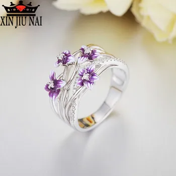 

2020 silver 925 ring fashion elegant enamel butterfly flower petal silver zircon ring female wedding ring party ring jewelry