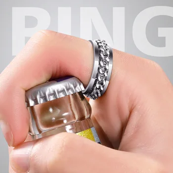 

Ring Corkscrew Open Beer Cover Artifact Ring Female Open Beer Tide Male Vibrato Rotatable Chain Couple Rotating Titanium Steel