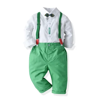 

2020 Autumn Boy Gentleman Suit 2pcs Long Sleeve Soild Shirt+Overalls Children's Suit for Party Feastival Formal Clothing