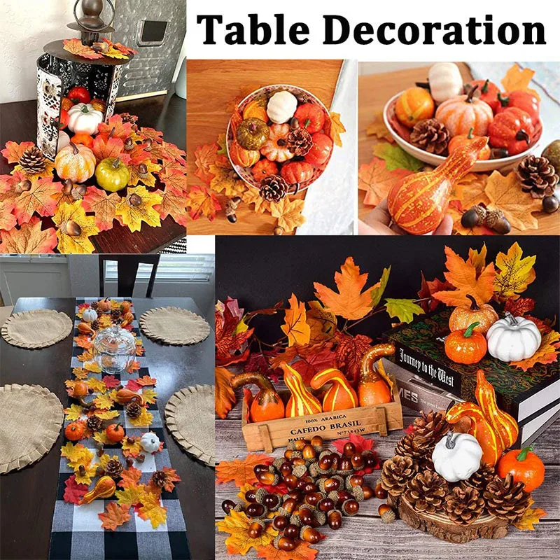 Simulation Pumpkin Set 50pcs Golden Autumn Mini Halloween Thanksgiving Decoration Pine Cones Acorns Prop