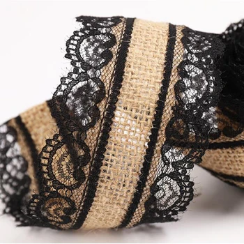 

2M 5cm Natural Jute Burlap Ribbon Rustic Vintage Wedding Decor Hessian Black Lace Jute Roll Merry Christmas Party Supplies DIY