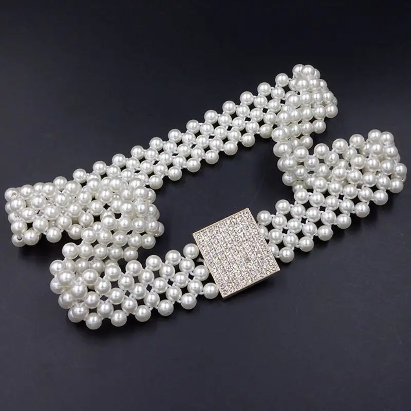 Женская свадебная имитация жемчуга стрейч пояс-цепочка с пряжкой из горного хрусталя свадебное, бальное платье декоративные украшения