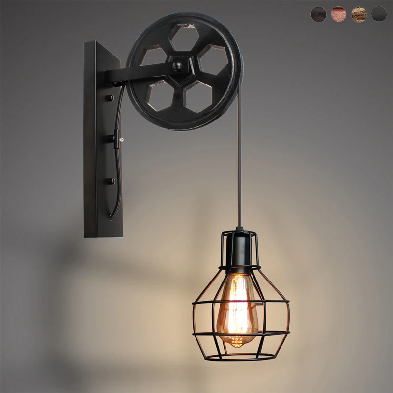 Wall Lamp Corridor Lifting Pulley Indoor Lighting Home Rustic Retro Metal Industrial Bar Restaurant Wall Sconce Light Fixture wall mounted lights