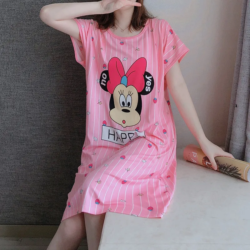 Kreslený myš minnie tisk noc šaty nový ženy noční košile volné krátce rukáv sleepshirts noční košile líbezný noční košile