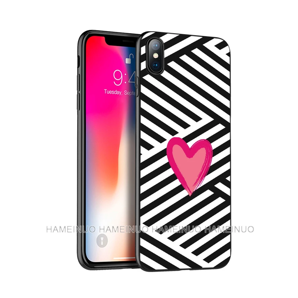 Черный силиконовый чехол из ТПУ для iphone 5 5S SE 6 6s 7 8 plus x 10 XR XS 11 pro MAX розовые полоски с
