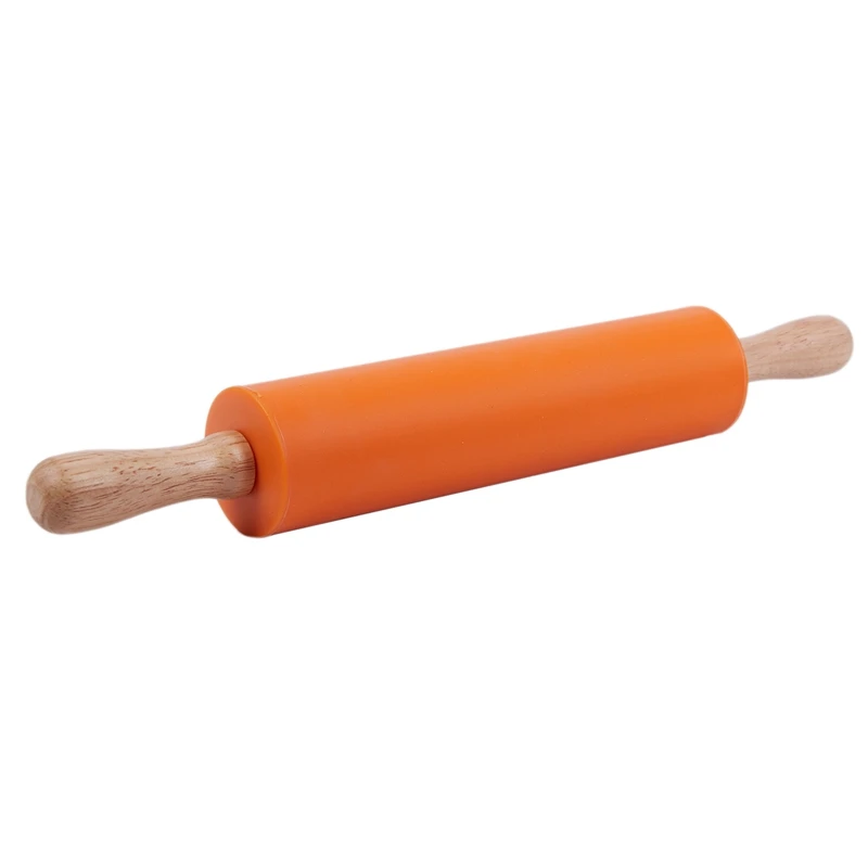 non stick wooden silicone rolling pin silicone for kitchen and baking(orange